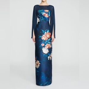 $795 NWT Theia “Lorraine” Column Gown in Shadow Blooms Sz 4